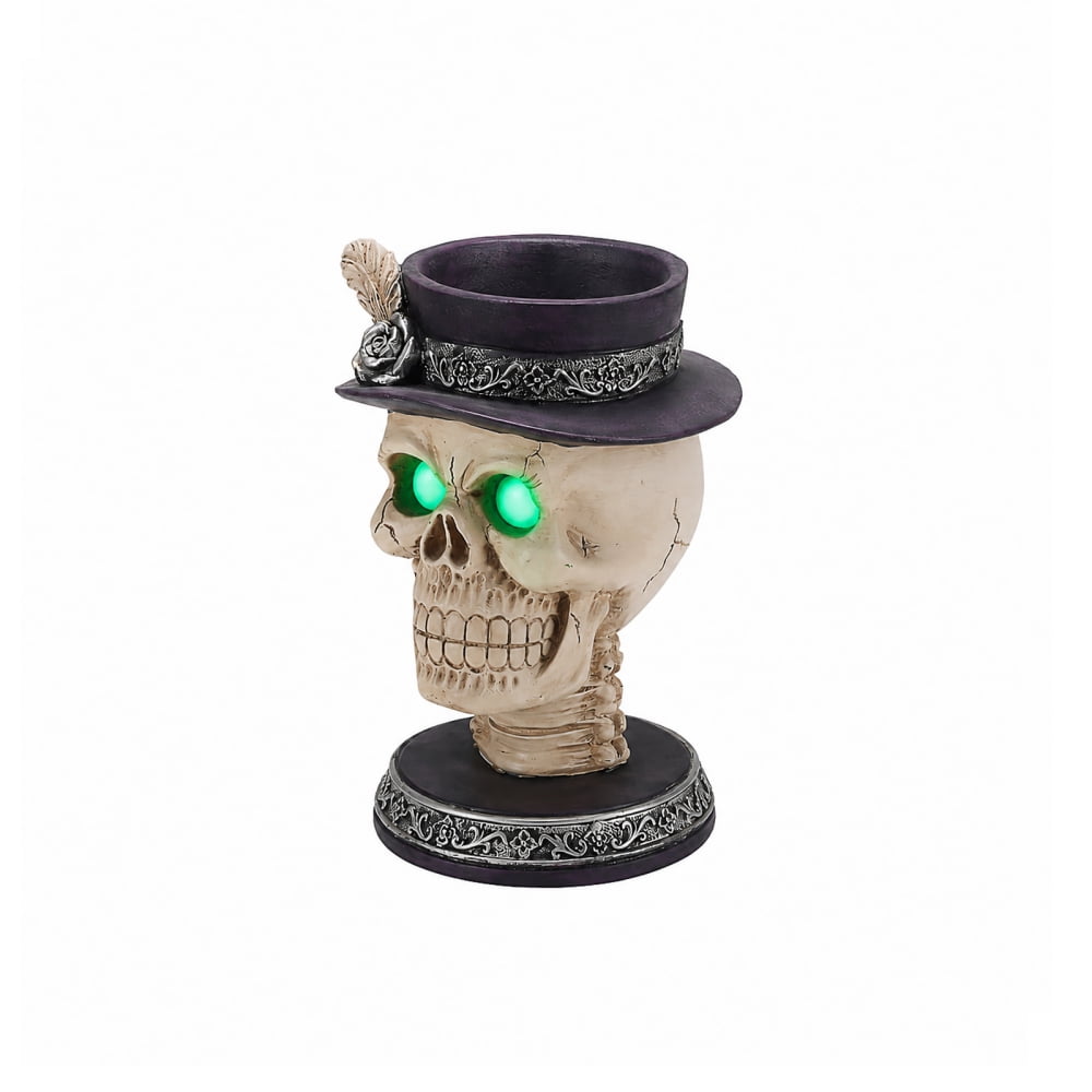 Halloween Skeleton Butler Floor Statue with Serving Tray & Black Cat, Resin Gothic Home Decor for Entryway Porch Living Room
