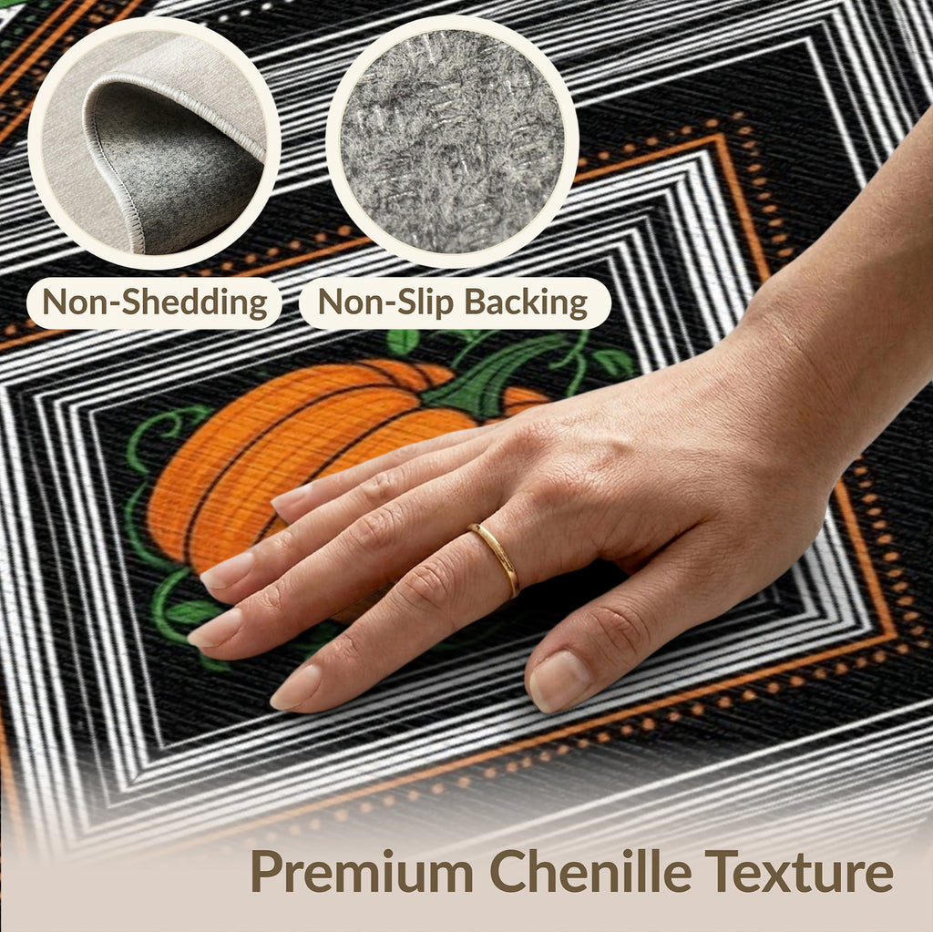 ODIKA Halloween Spooky Pumpkin Phantom Striped Entrance Door Doormat for Playroom, Bedroom, Reading Nook, Pet Friendly & Kids Safe Play