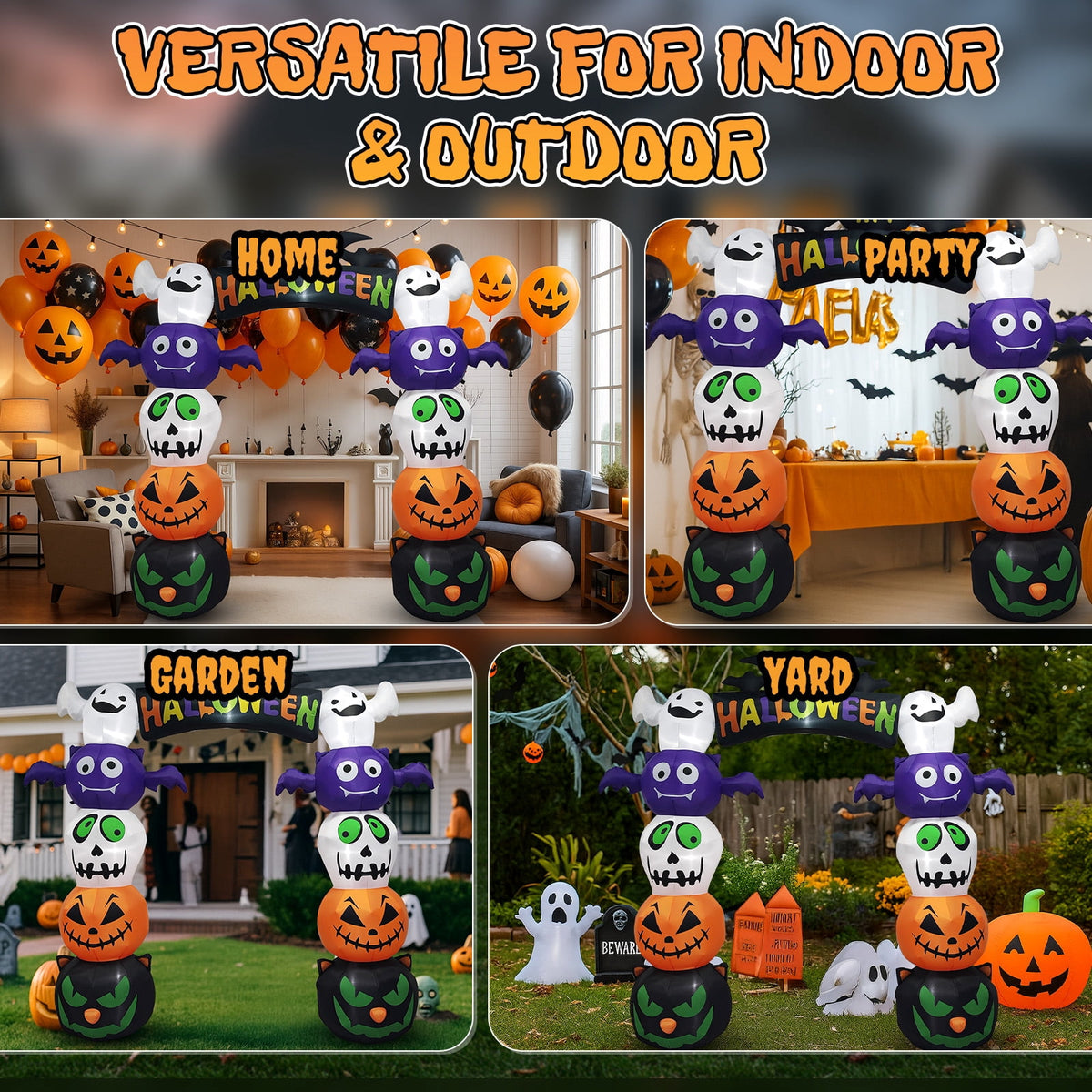 8.2 ft Lighted Halloween Inflatable Pumpkin Archway with Ghost Outdoor Yard Decor 1 Pack