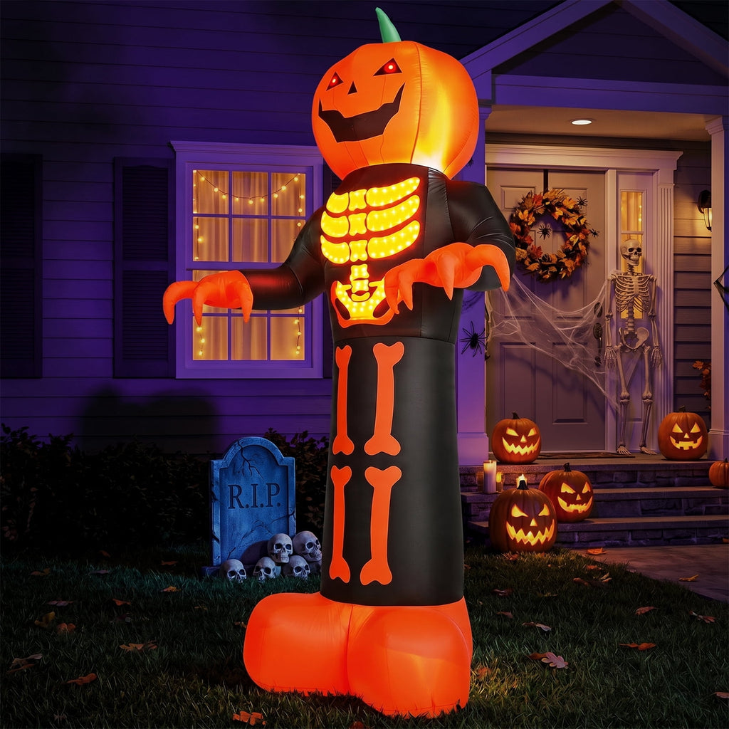 Ktaxon 12' Halloween Inflatables Pumpkin Skeleton Man Outdoor Halloween Decoration,Built-In LED