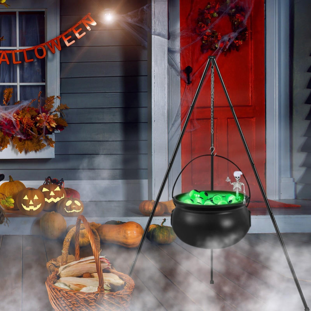 Halloween Decorations Outdoor Witch Cauldron Tripod with String Light Skeleton Eyeball Lights for Yard Lawn Garden Halloween Party Decor