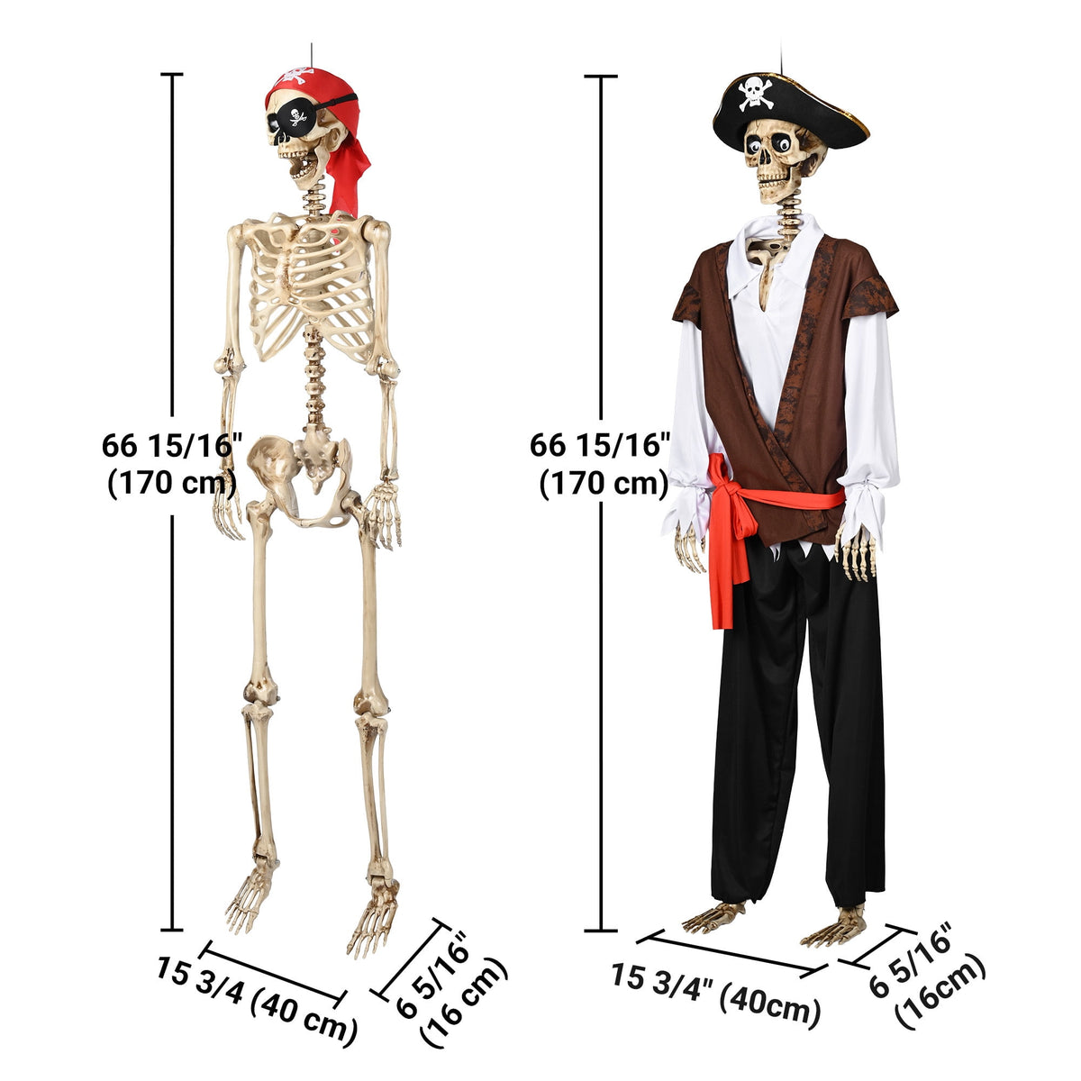 Yescom 5.6ft Halloween Pirate Captain Skeleton Life Size Human Bone Movable Joints Outdoor Decor 2026