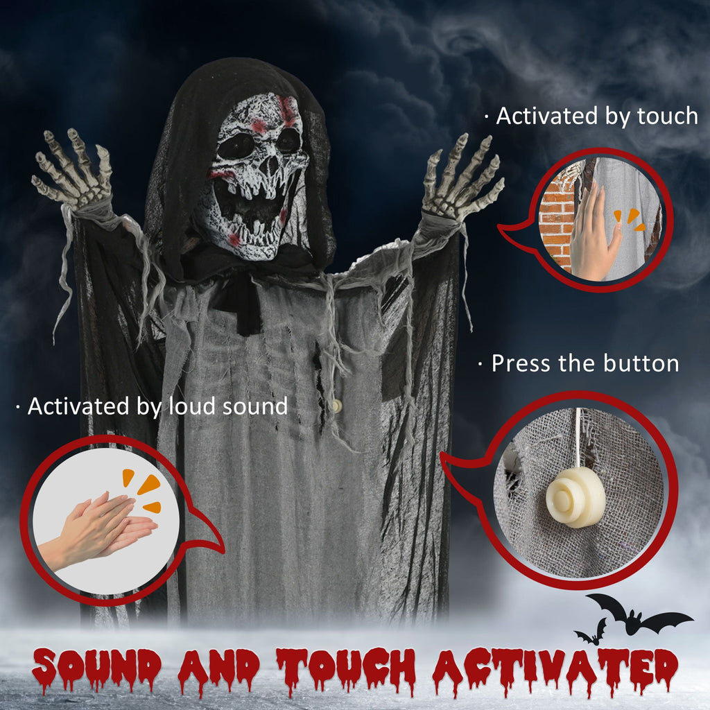 Halloween Decoration Animatronic Skeleton Witch, 74-Inch Motion Activated Outdoor Prop with Sound and Light, Grey Polyester