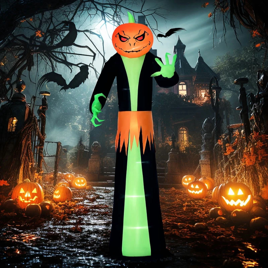 9' Halloween Inflatables Outdoor Decorations Pumpkin Head Ghost Modern Lightweight Weather Resistant