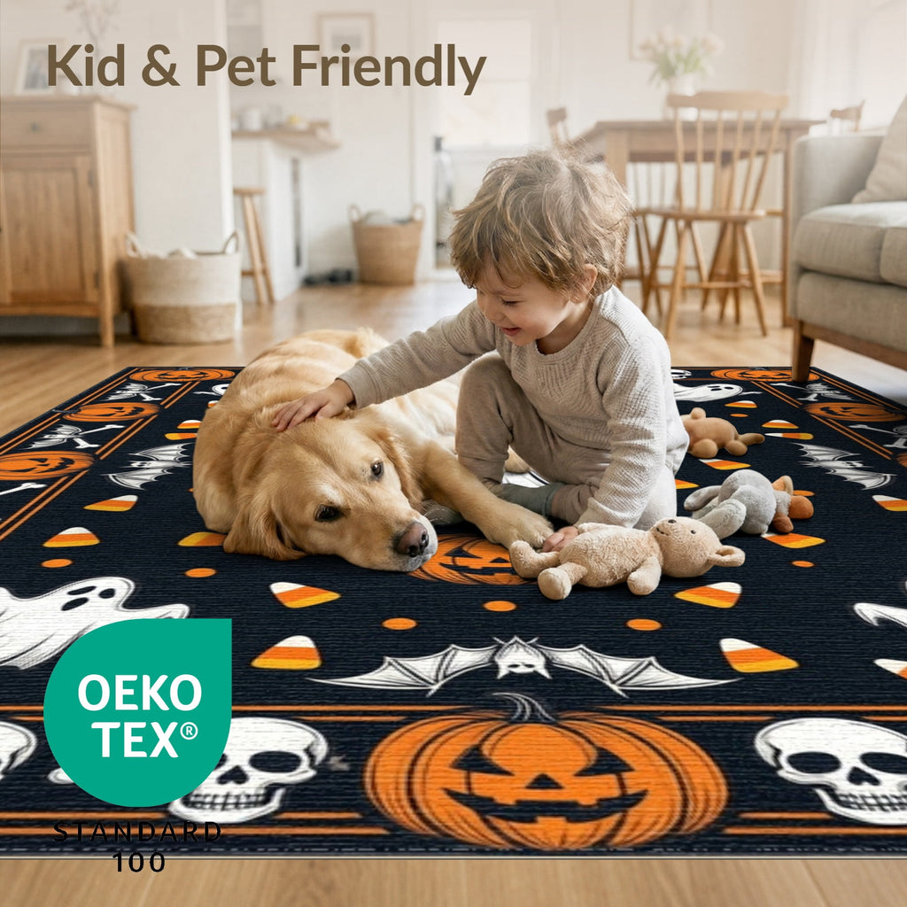 ODIKA Halloween October Phantom Gourd Flying Creature Fiber Doormat Stain Resistant Low Profile for Dorm Room, Small Living Apartment