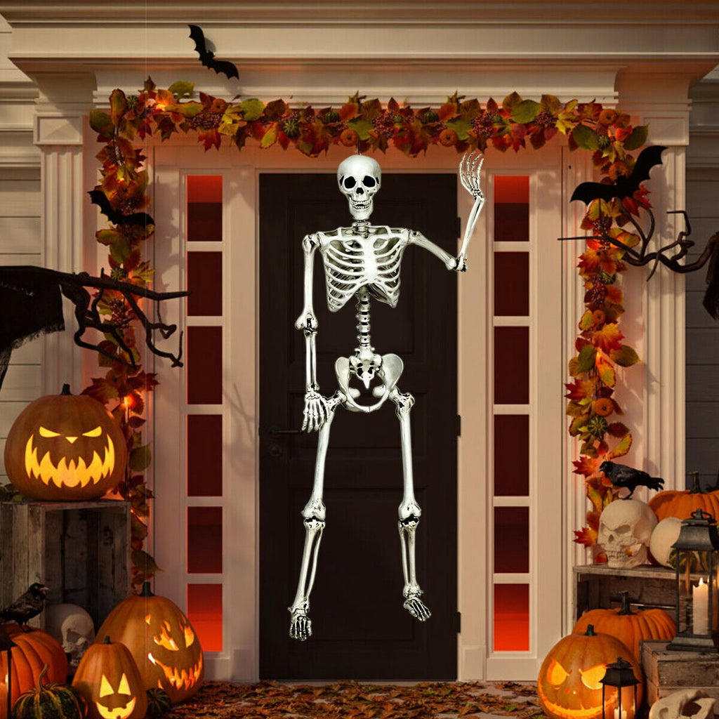 Gymax Full Body Halloween Skeleton 5.4ft Life Size w/ Hanging Rope Movable Joints