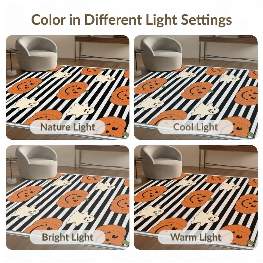 ODIKA Halloween Spooky Harvest Striped Welcome Ghosts Fallc Door Doormat Stain Resistant Low Profile for Dorm Room, Small Living Apartment