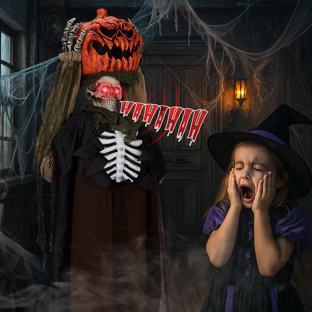 6ft Ghost with The Pumpkin Head Halloween Animated Animatronic Decoration w/ Pre-Recorded Screaming Ktaxon