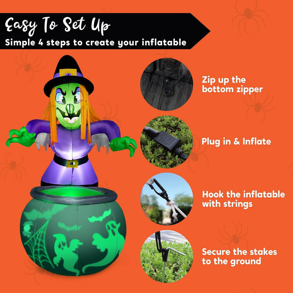 Joyfy 5 Ft Tall Halloween Inflatable Pumpkin,Blow Up Pumpkin with Projector Face and Music Lights,Outdoor Decorations for Yard,Garden,Lawn,Party