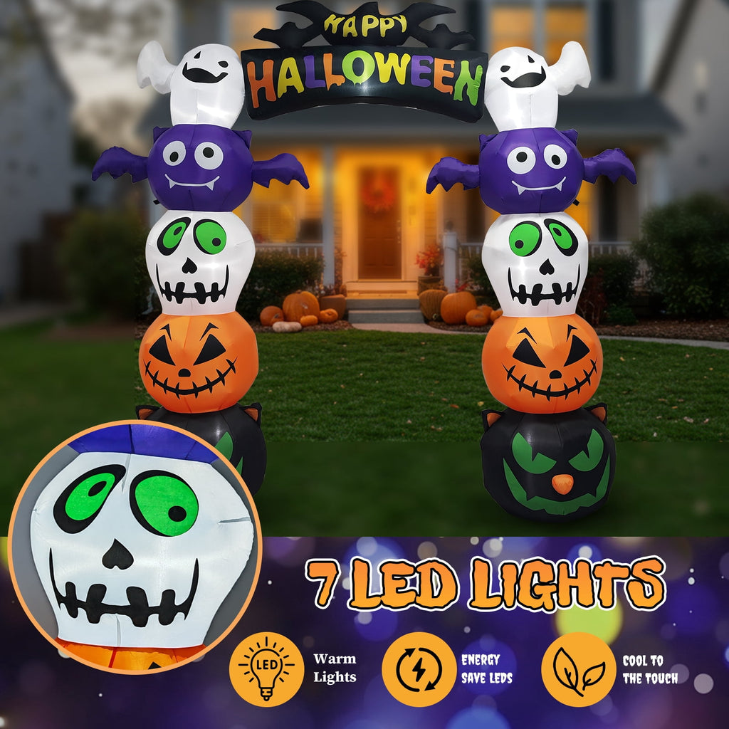 8.2FT Halloween Inflatable Pumpkin Archway with 7 LED Lights for Yard Display