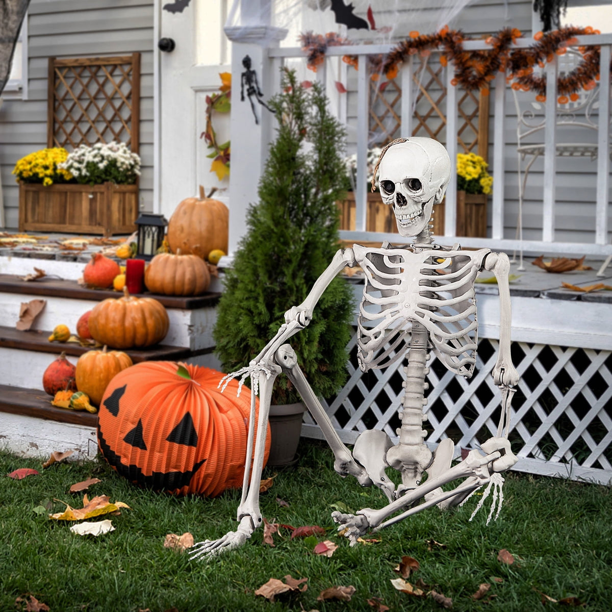 5.4ft Halloween Christmas Skeleton Life Size Realistic Full Body Hanging with Movable Joints 63 Inches