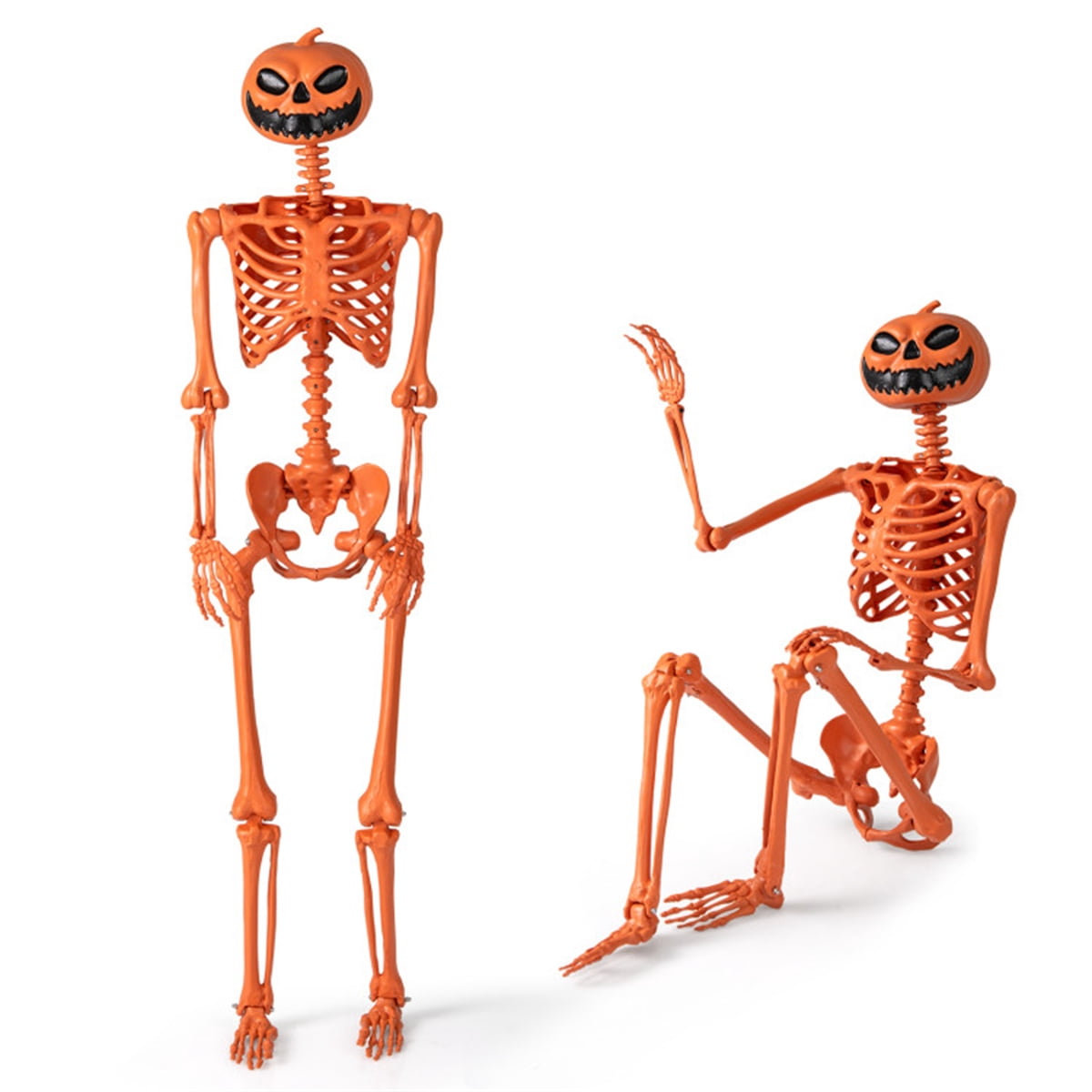 5.5ft Life-Size Halloween Skeleton with Pumpkin Head, Orange, PP+PE Material