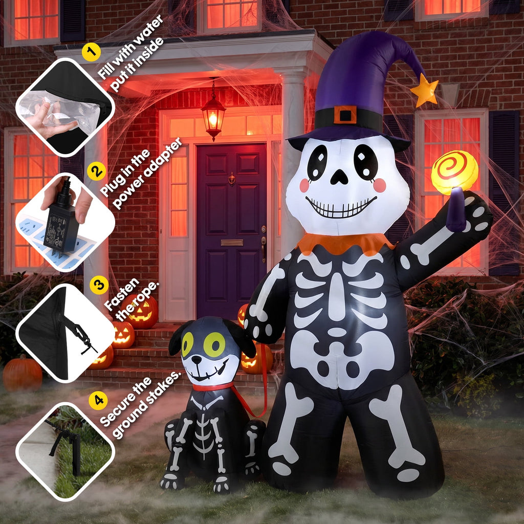 Ayieyill Halloween Inflatables Decorations Skeleton and Dog, Halloween Blow ups Yard Decorations Outdoor for Garden Lawn