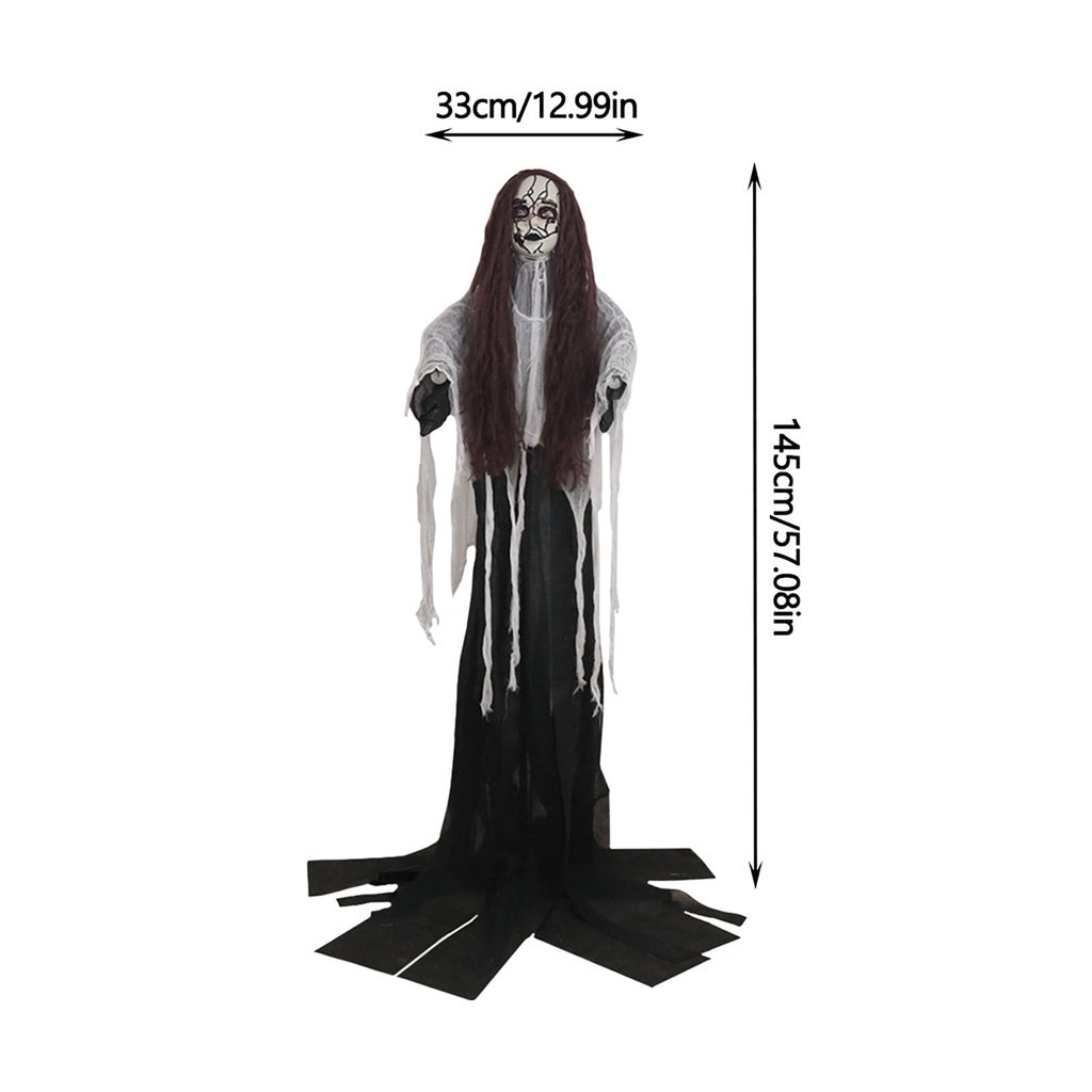 Scary Ghost Bride Halloween Ornament with Sound, Battery Operated Animated Skeleton Decoration for Haunted House Prop
