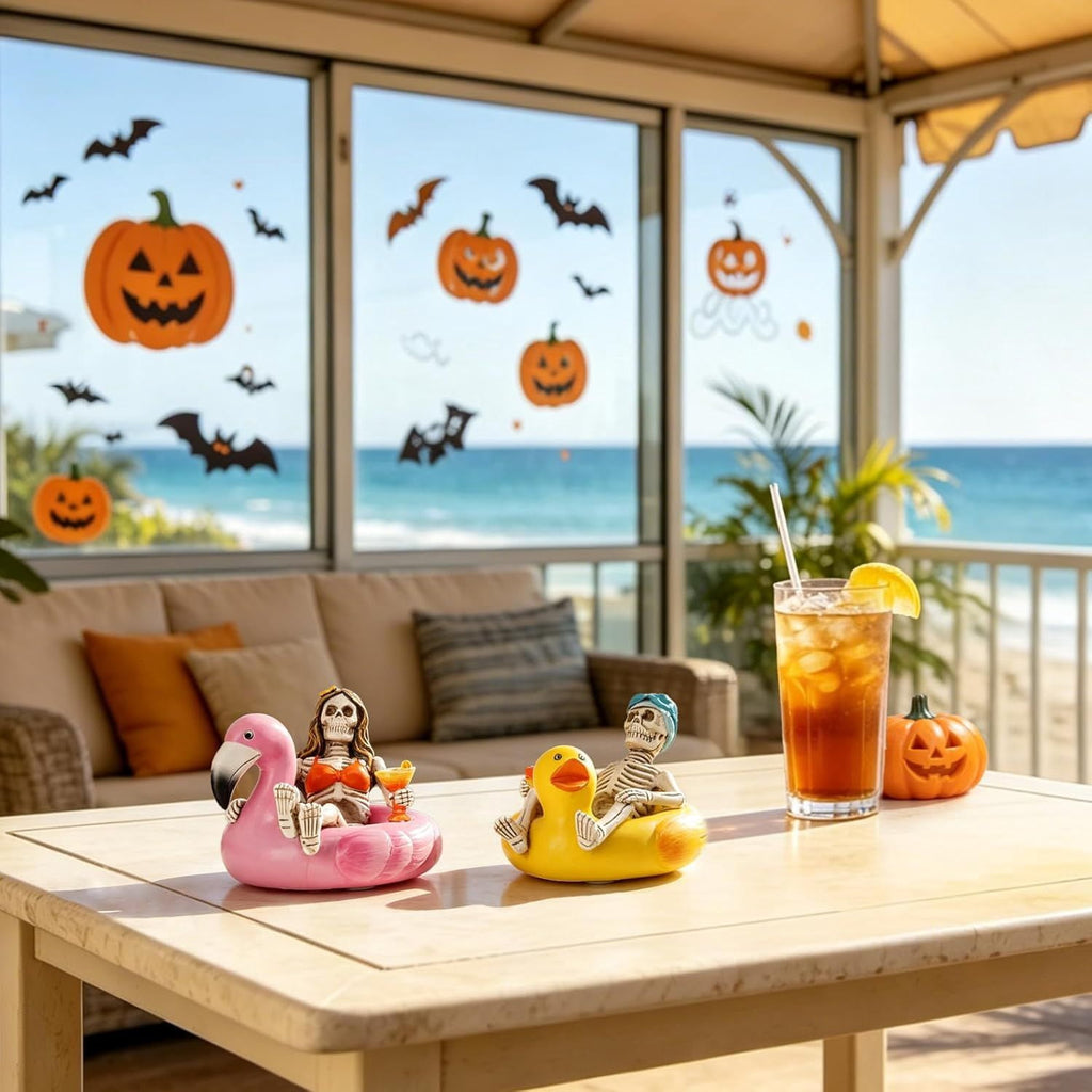 Halloween Skeleton Statue in Bikini Sunglasses for Summer and Spooky Decor