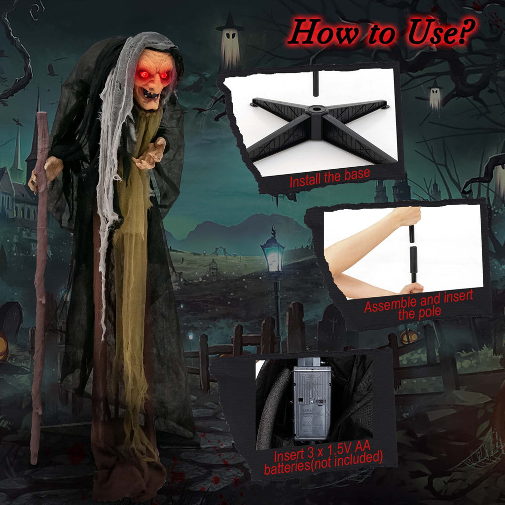 Costway 5 FT Halloween Animated Standing Witch Life Size Decoration with Posable Arms