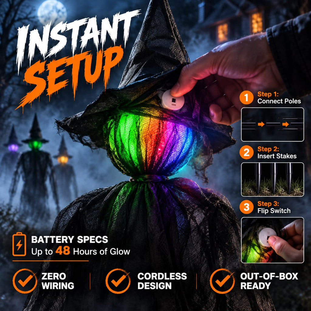 Lighted Halloween Witches RGB Yard Stakes 3 Pack 63 Inch