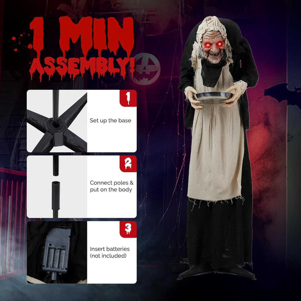 VINGLI Halloween Decor Animatronics Outdoor Decorations for Indoor Party Prop Lawn Patio Yard Decor House Garden, 5FT Grandma
