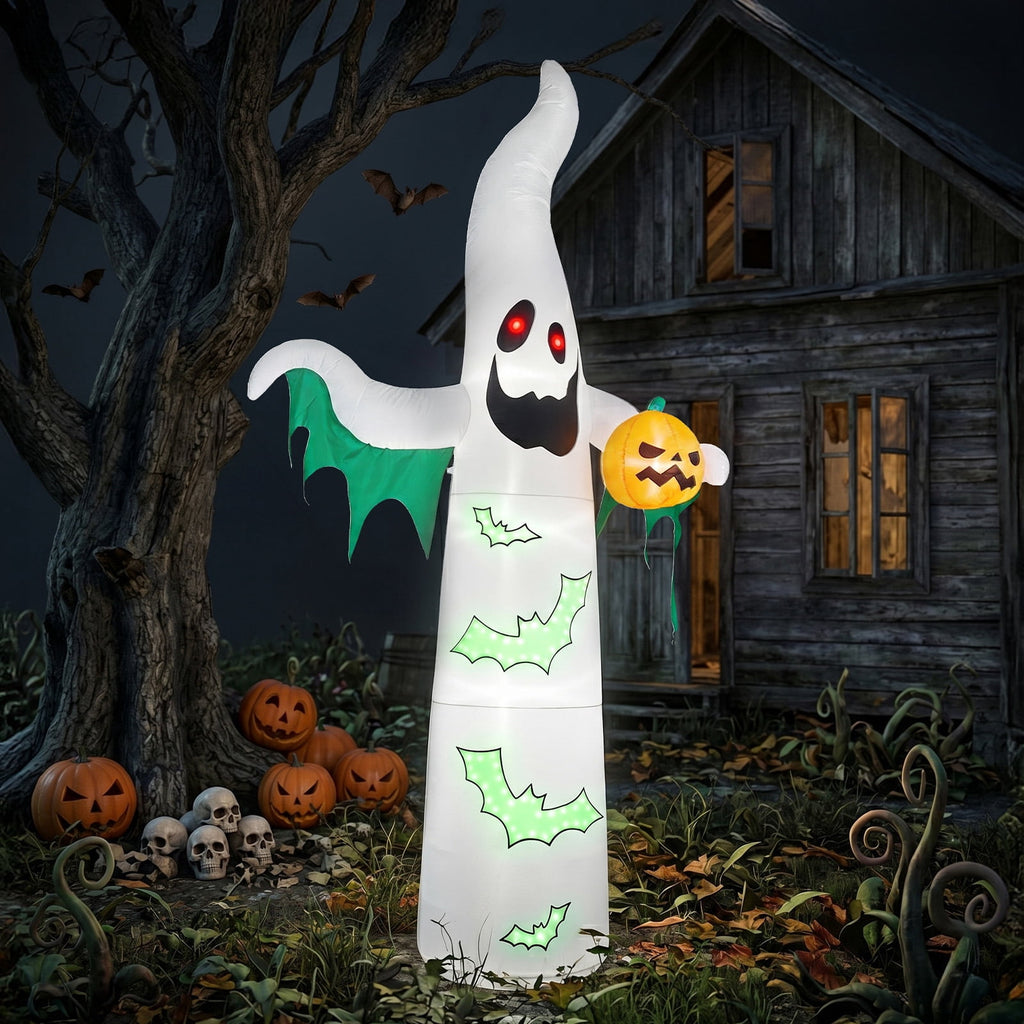 12ft Halloween Inflatable Ghost Bat Ornament with 4 LED Lights 82 String Lights