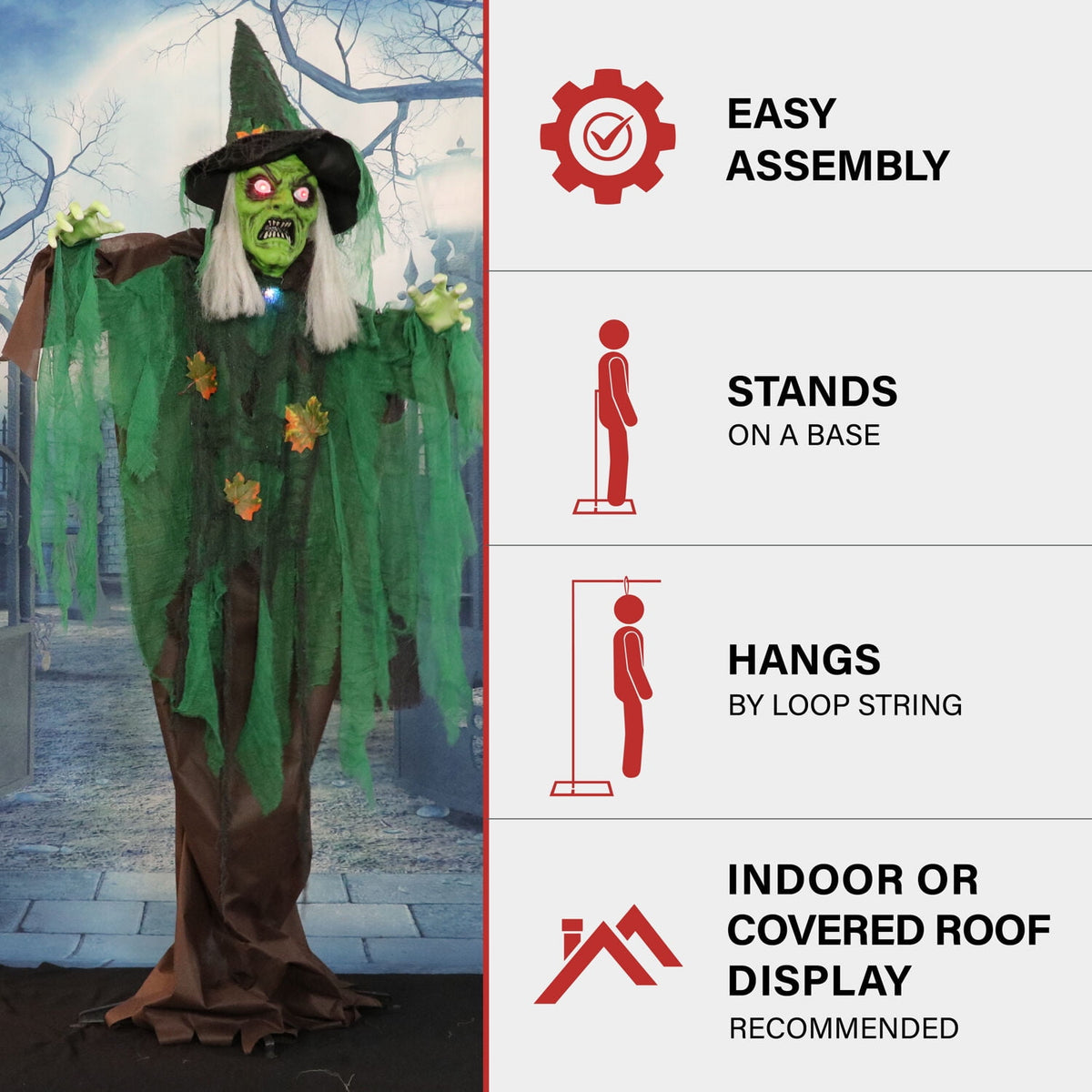 Haunted Hill Farm 6 ft Animatronic Talking Forest Witch with Movement and Lights for Scary Halloween Decoration, HHWITCH-44FLSA