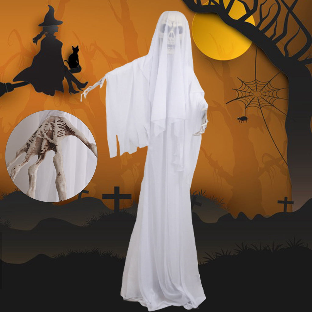 Halloween Ornament Scary Ghost Bride Figure with Sound Battery Operated Halloween Skeleton Decoration Creepy Haunted House Prop-White
