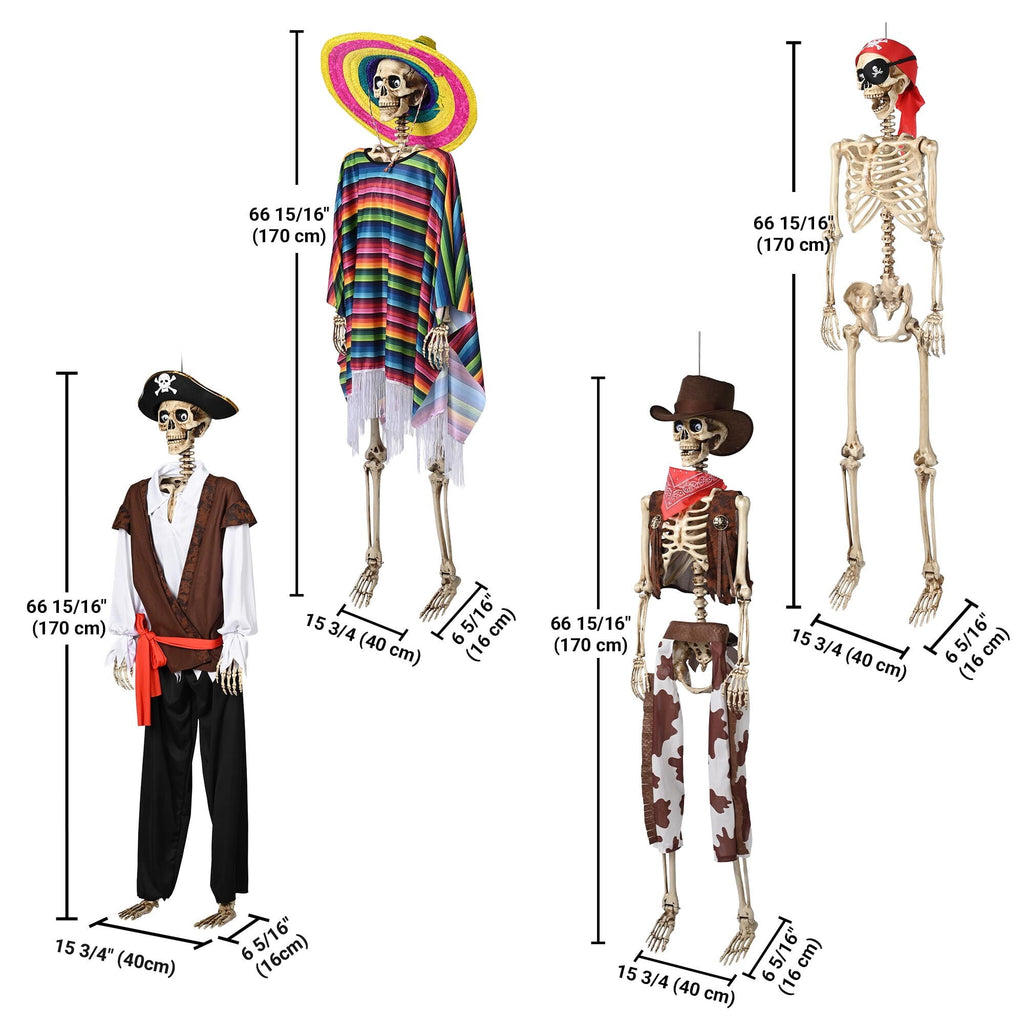 Yescom 5.6ft Halloween Pirate Captain Skeleton Life Size Human Bone Movable Joints Outdoor Decor 2026
