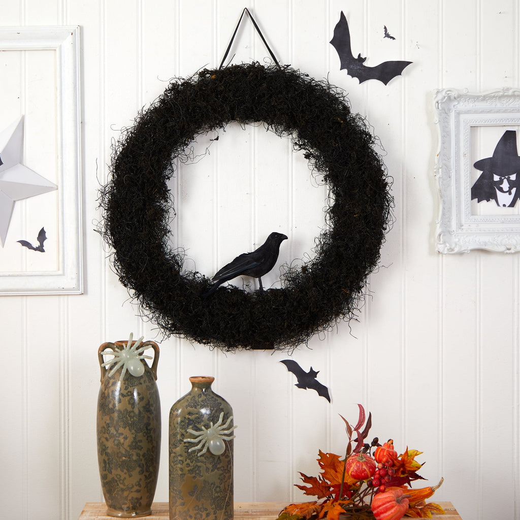 Nearly Natural 30in. Halloween Black Raven Twig Wreath