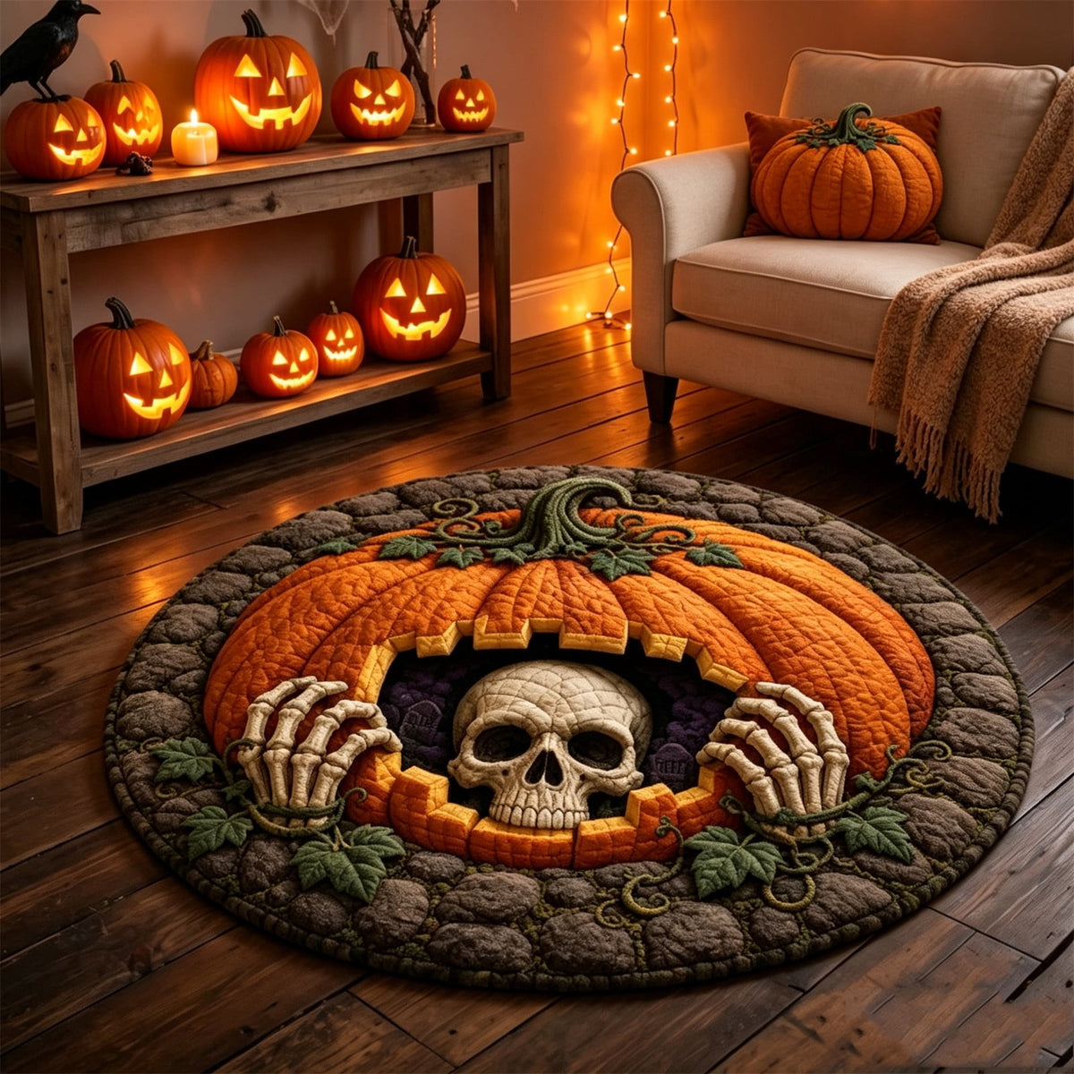 ZJNGJC 3D Circular Halloween Doormat Whimsy Charm Decoration For Indoor Space Weird Themed Entryway Rug D