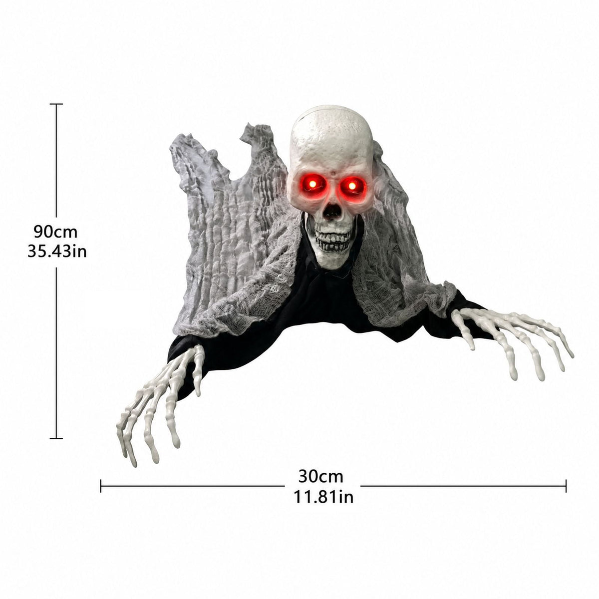Sound Activated Crawling Skeleton Prop 90 cm, Halloween Moving Head and Hands with Glowing Red Eyes and Sounds, Battery Operated Indoor Outdoor Decor