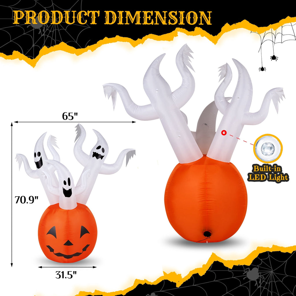 5.9ft Halloween Inflatable Pumpkin Ghost with LED Lights Scary Blow Up Yard Decor 1 Pack Set