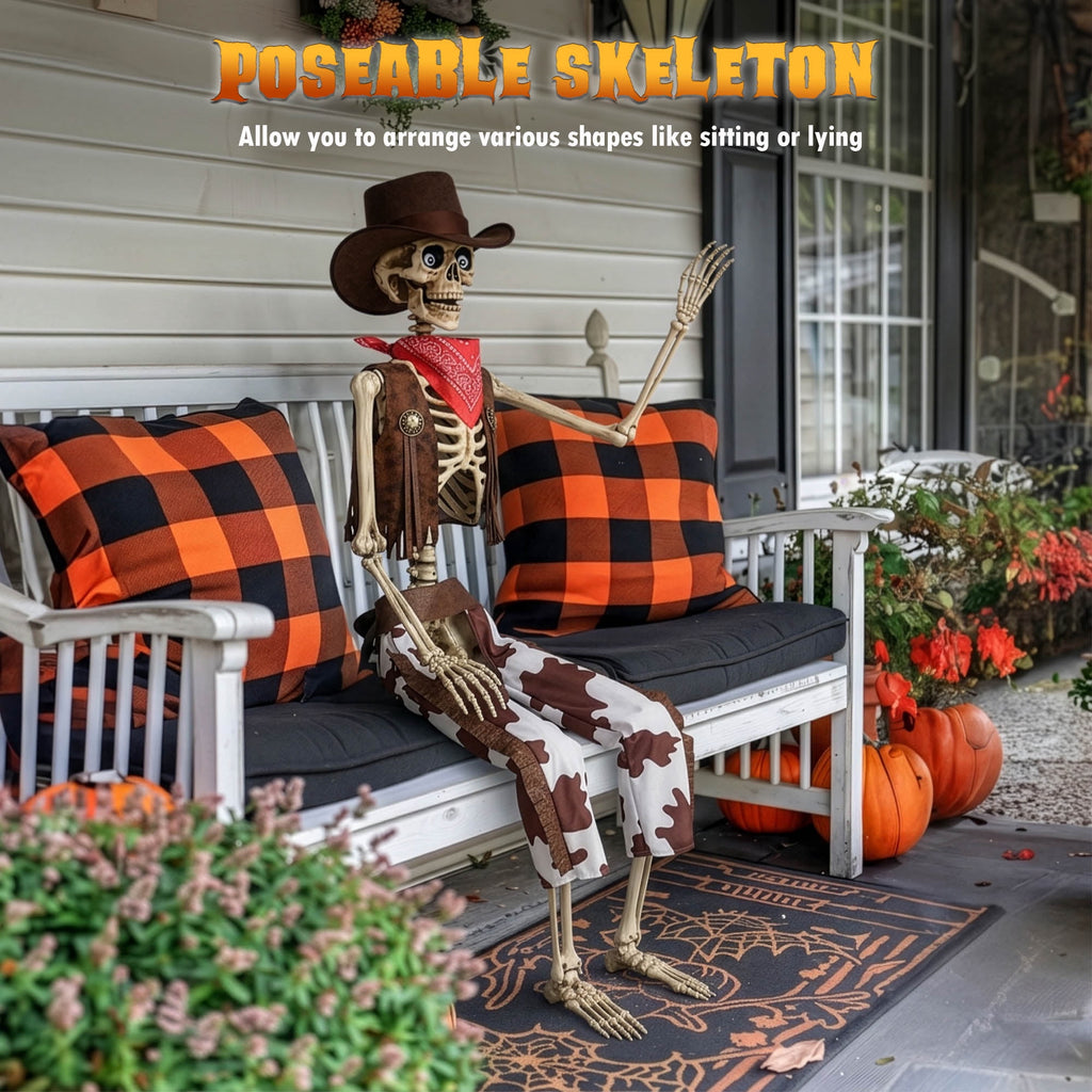 Yescom Halloween 5.6ft Life Size Skeleton Cowboy Detailed Costume Outdoor Indoor Haunted House Props Decor 2026