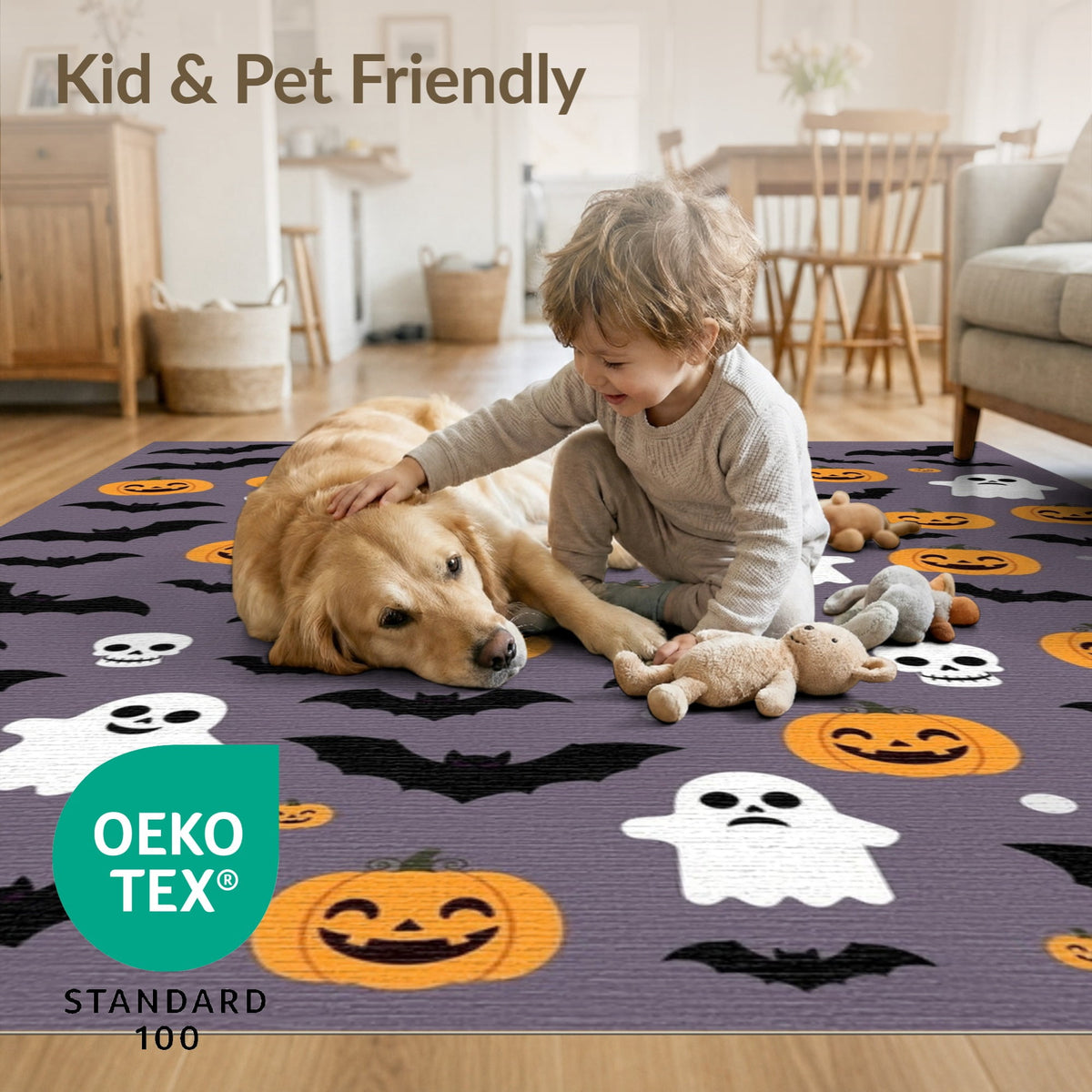 ODIKA 8'x10' Washable Area Rug Halloween Harvest Spirits Grinning Lantern Entrance Doormat Door for Living Room, Under Sectional, Family , Durable, Non-Slip
