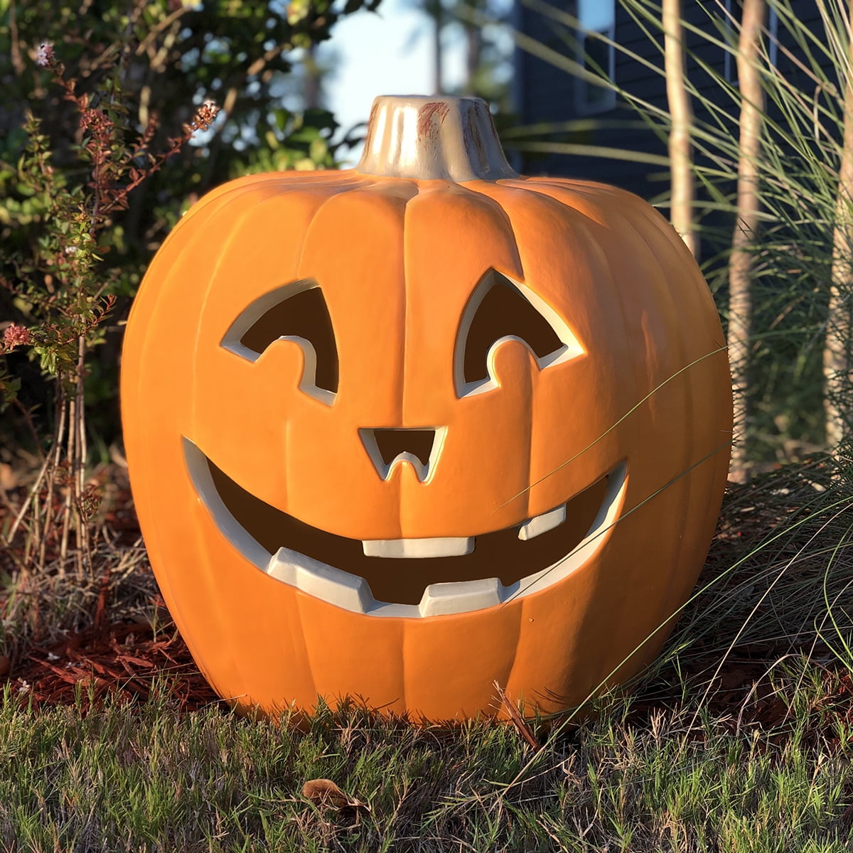 Gamexcel 10" + 14" Pre-Lit Jack O'Lanterns - Indoor/Outdoor Halloween Decorations for Party & Home, Lighted Pumpkin, 2 Pack, Orange