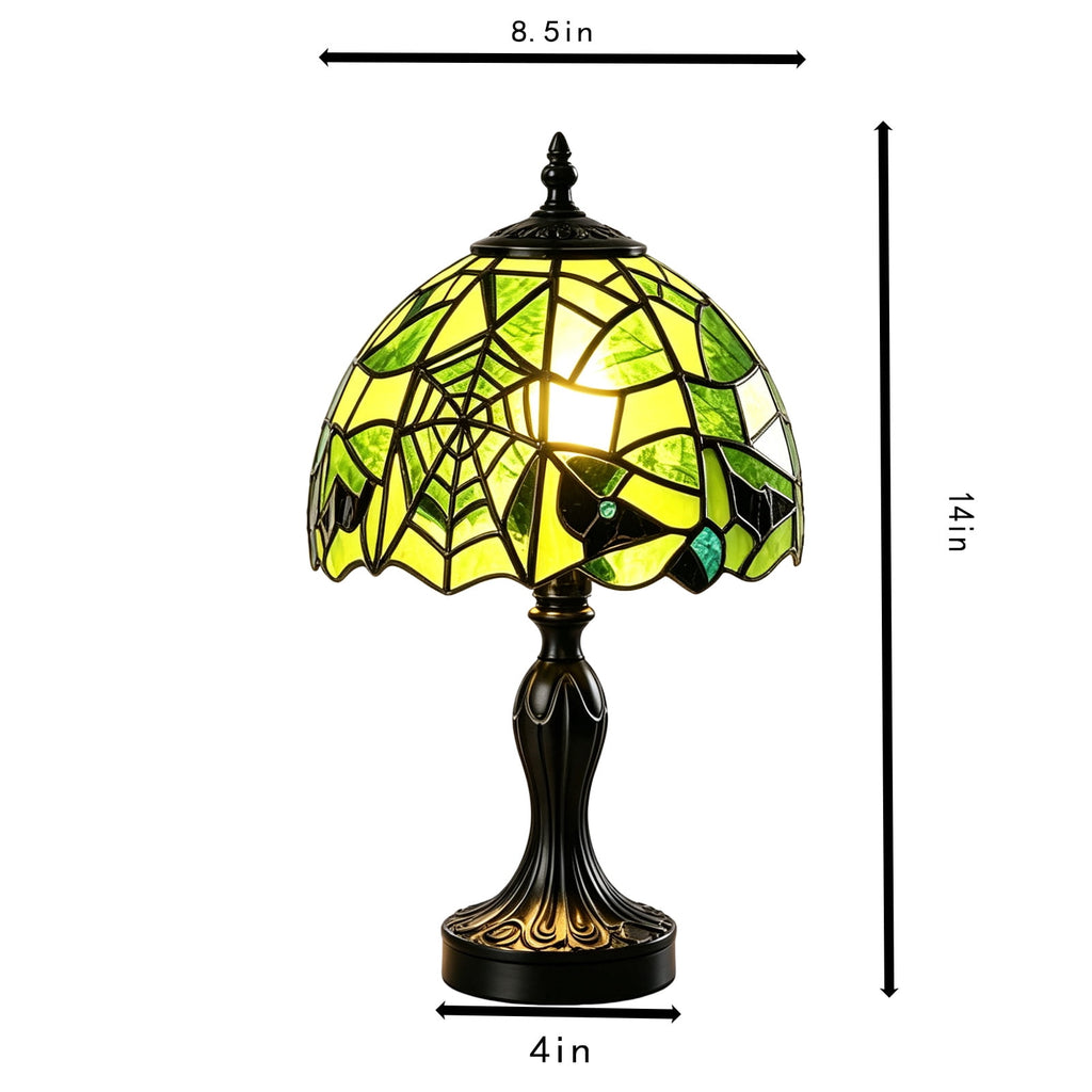 Vintage Style Glass Spiderweb Halloween Lamp, 8" Handmade Spiderweb Pattern Gothic Resin Desk Light, Halloween Decorations Indoor for Bedroom, Living Room, Office (Green)