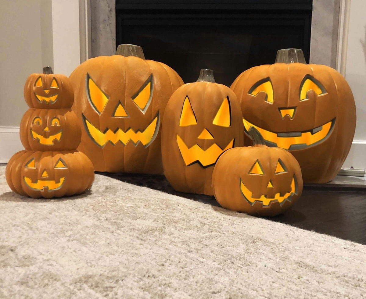 4Pack LED Lighted Jack O Lantern Indoor Outdoor Halloween Large Pumpkin Lantern Decoration