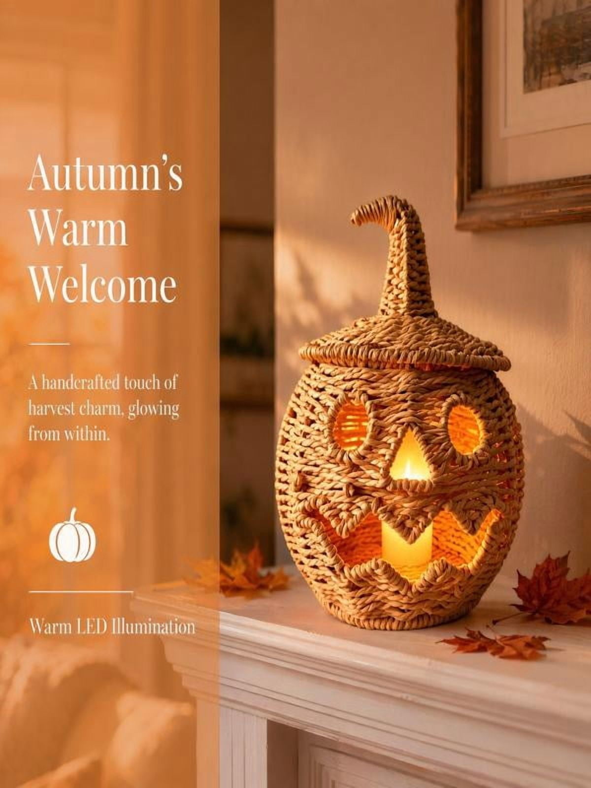 Lighted Halloween Table Centerpiece, Witch Hat Pumpkin Lamp, Black Woven Rattan Halloween Decor Indoor, Glowing Tabletop Decoration for Party Home