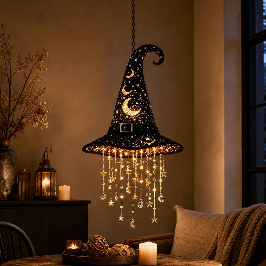 Clearance Witch Hat Halloween Light, LED Hanging Witch Hat Decoration,Battery Operated Spooky Lamp for Indoor Outdoor Party, Porch, Mantel Decor