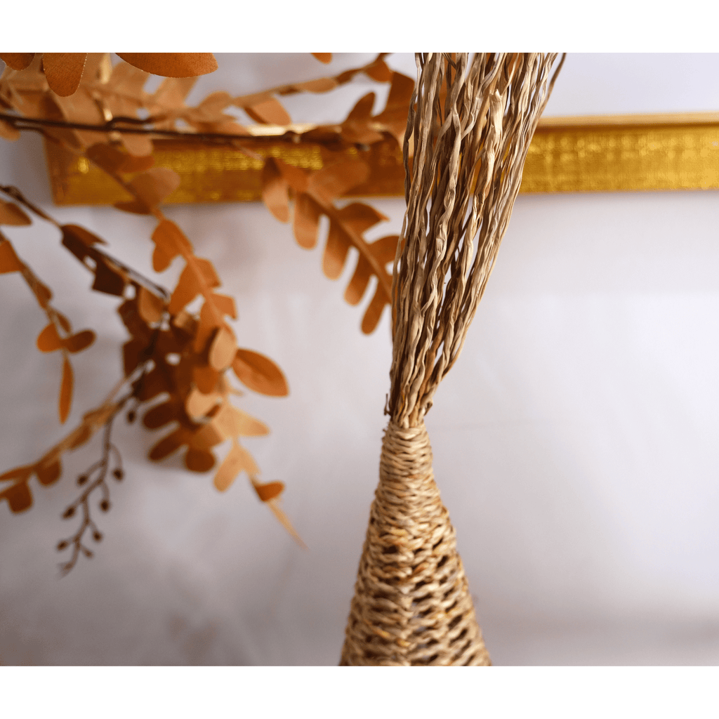 Set of 2 Handwoven Natural Witch Hat Decorations with Ghost and Spider Accents – Halloween Tabletop Décor