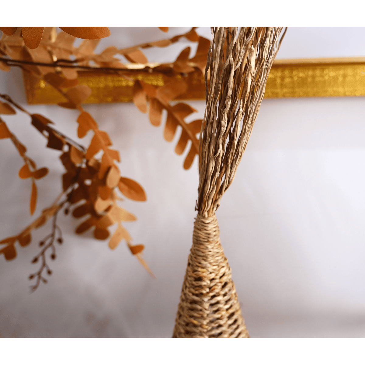 Set of 2 Handwoven Natural Witch Hat Decorations with Ghost and Spider Accents – Halloween Tabletop Décor