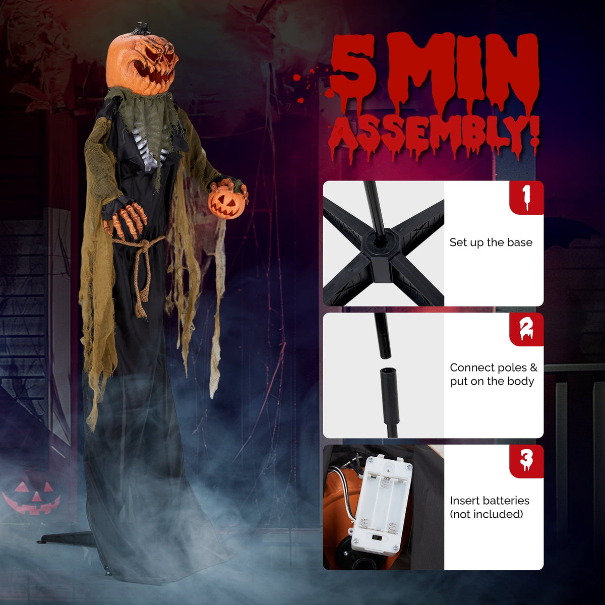 Zimtown 7FT Halloween Animatronic Standing Pumpkin Man The Sound Activated Halloween Prop
