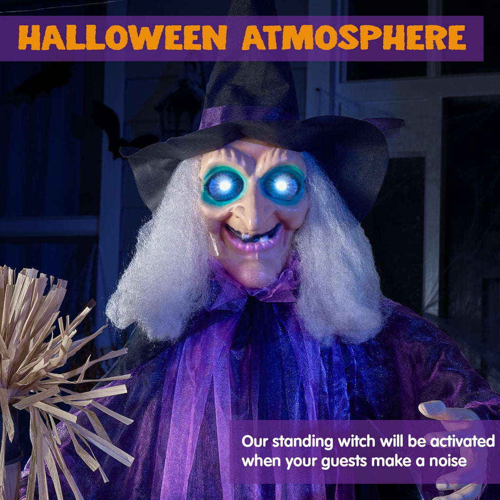Joyfy 62"(5.17ft) Halloween Standing Hunchback Witch with Light, Animatronics Large Halloween Decorations Outdoor, Radar Motion Activated with Creepy Sound & Eyes and Moving Head for Yard Decor