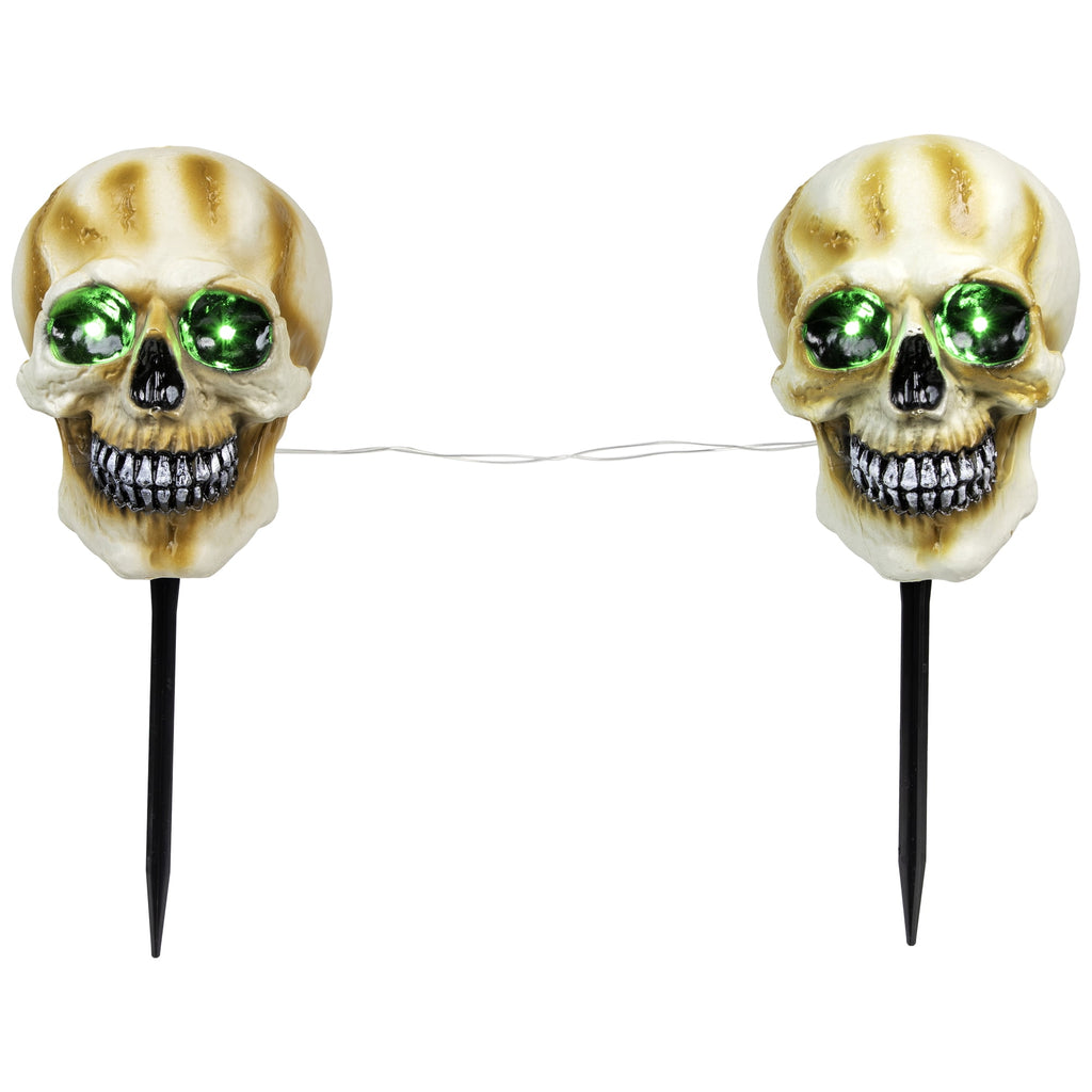 Northlight LED Lighted Skeleton Head Halloween Outdoor Pathway Markers with Sound - 15" - Set of 3
