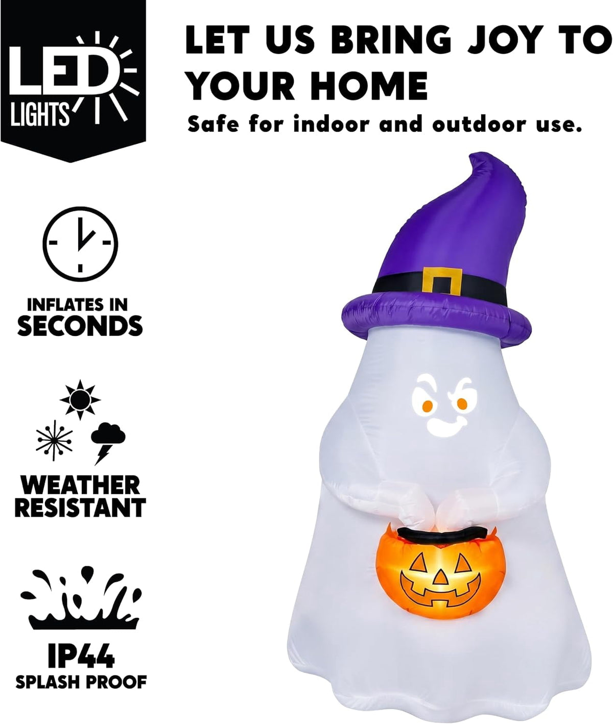 Joyfy 5 Ft Tall Halloween Inflatable Pumpkin,Blow Up Pumpkin with Projector Face and Music Lights,Outdoor Decorations for Yard,Garden,Lawn,Party