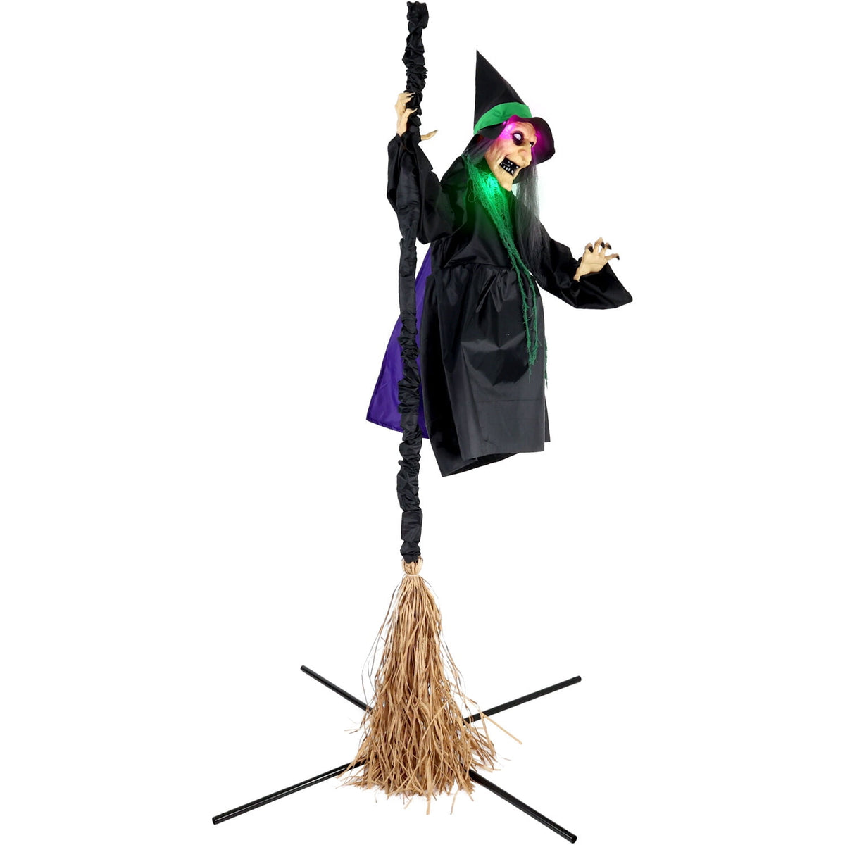 Haunted Hill Farm 6.0-Ft. Touch-Activated Mounted Flying Witch Halloween Animatronic