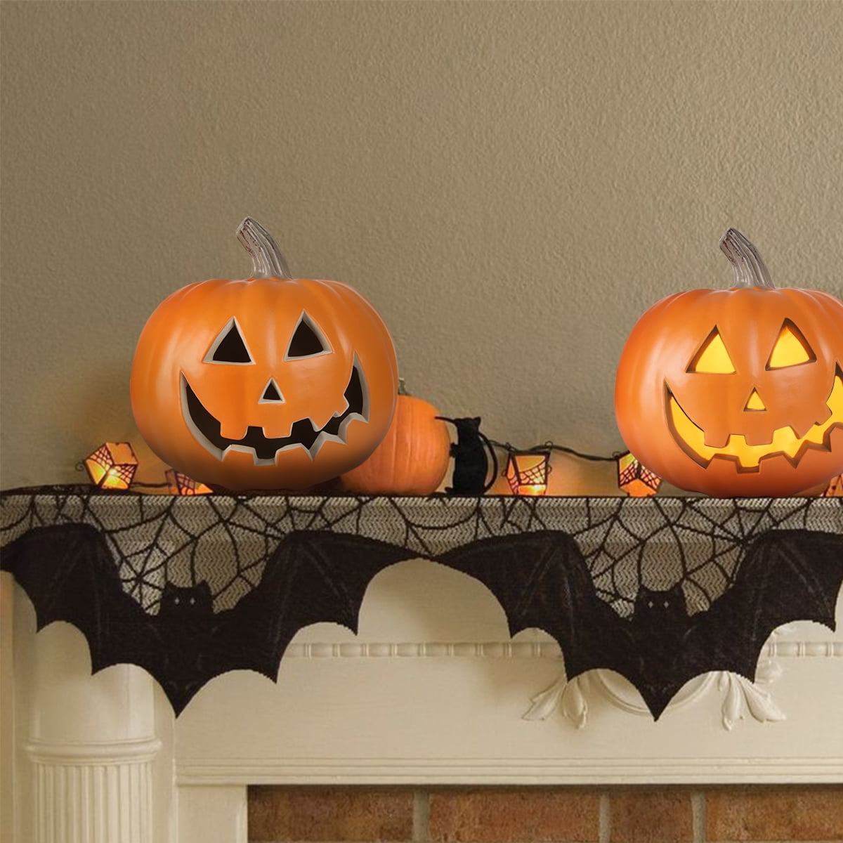 Gamexcel 21" LED Light-Up Jack O Lantern, Pre-lit Halloween Plastic Pumpkin Lights for Indoor/Outdoor Decoration - Angry Face