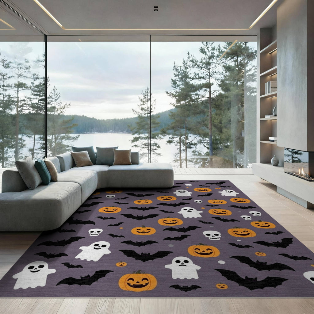 ODIKA 8'x10' Washable Area Rug Halloween Harvest Spirits Grinning Lantern Entrance Doormat Door for Living Room, Under Sectional, Family , Durable, Non-Slip