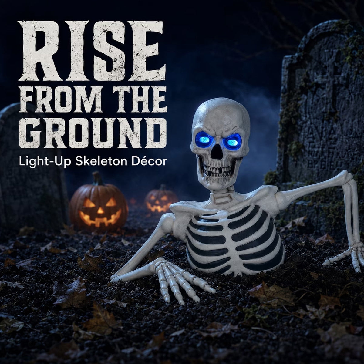 Ground Breaking Skeleton with LCD Eyes, Halloween Ground Breaking Dynamic Skeleton, Adjustable Joint Resin Halloween Decoration, Outdoor Static Cemetery Scene Layout Ornament