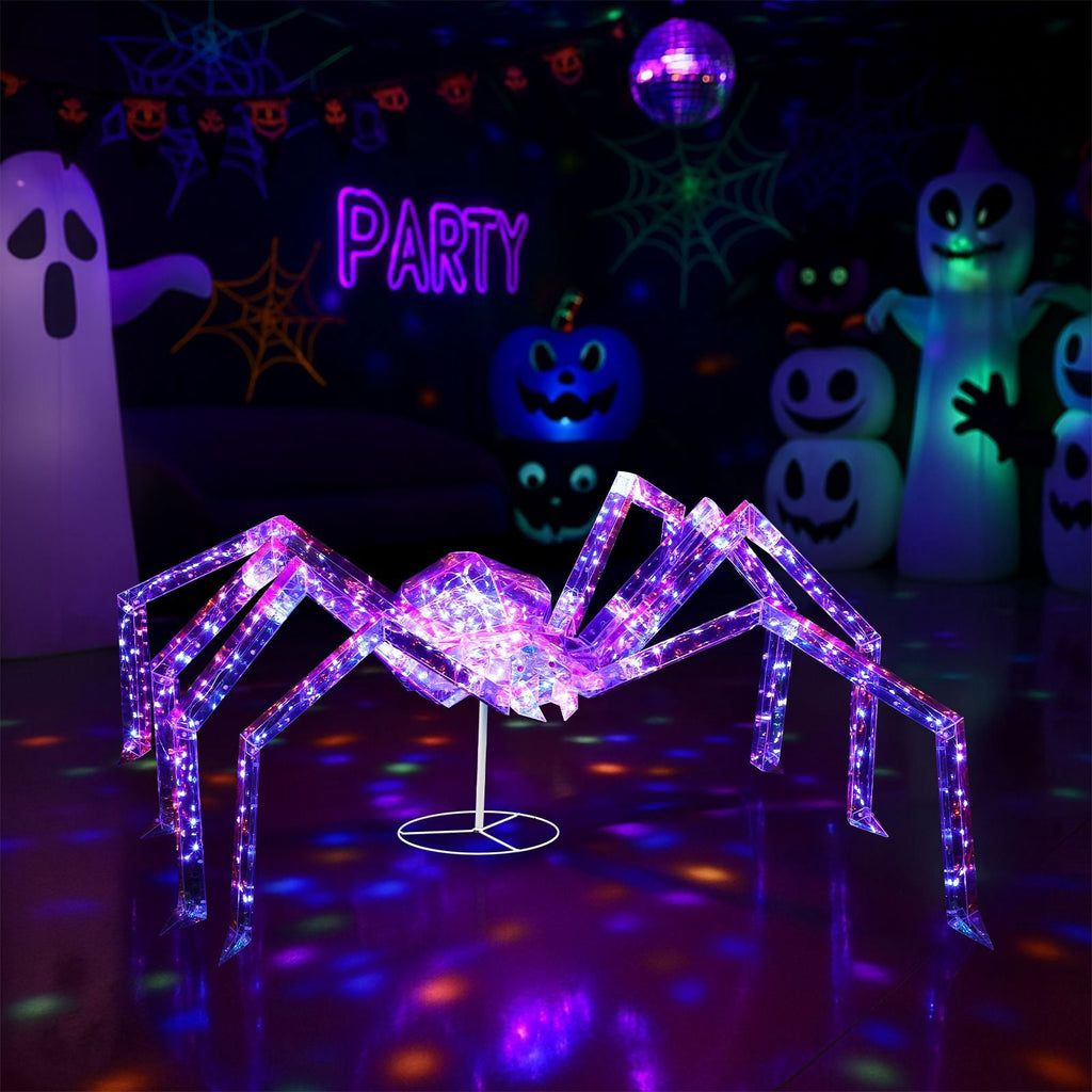 3FT Light Up Halloween Spider - Iridescent Outdoor Decoration with 340 LED Lights for Yard, Porch, and Garden Parties