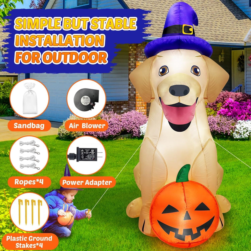 5 Ft Halloween Inflatable Dog with Pumpkin LED Outdoor Yard Decoration