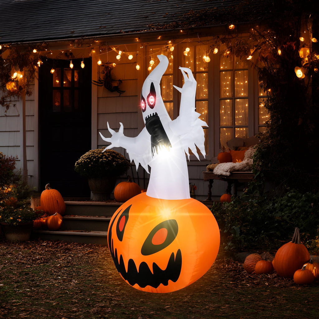 MAGOTAN 6 FT Halloween Inflatable Pumpkin Halloween Inflatable Pumpkins and Cat Outdoor Yard Decoration Build-in 7 LED White Lights